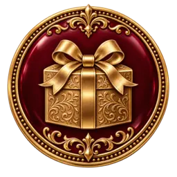 Medallón dorado con ícono de mesa de regalos